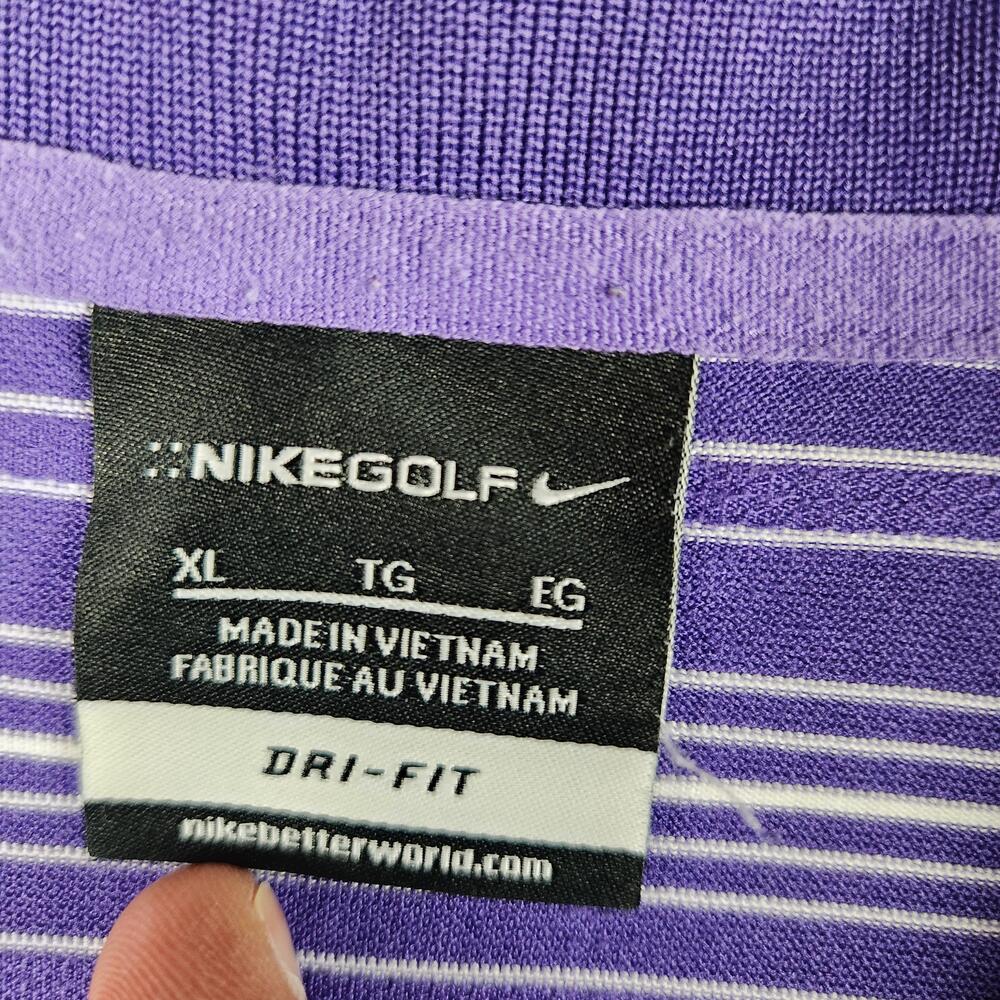 Nike Golf Polo Shirt Mens XL Purple White Stripe Dri-FIT Performance Swoosh Logo